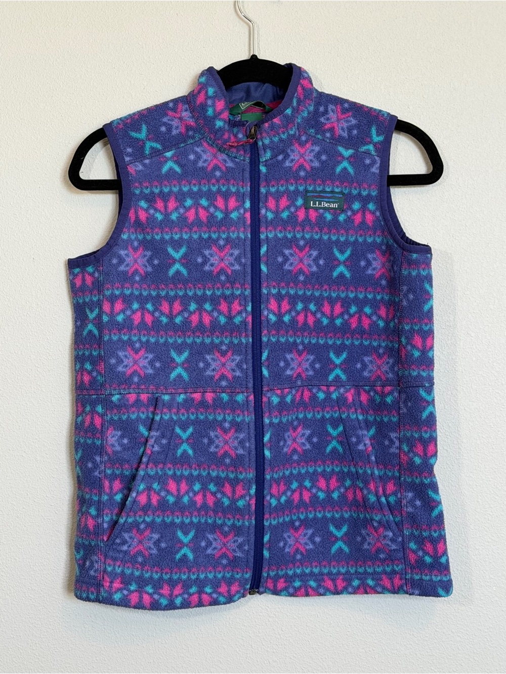 L.L. Bean Purple Fleece Vest with Pink & Teal Accents, Size Large (girl)